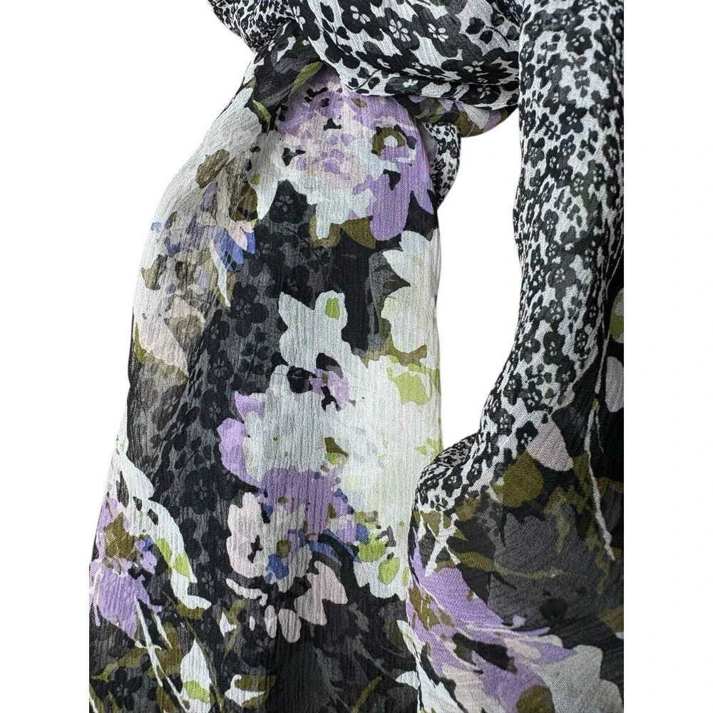 J. Jill 100% Silk Floral Women's Scarf Black Purple 20x64 - Picture 3 of 7